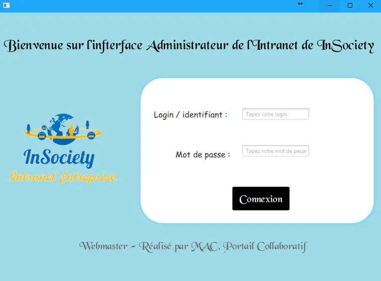 Screen de la page de Login de l'interface